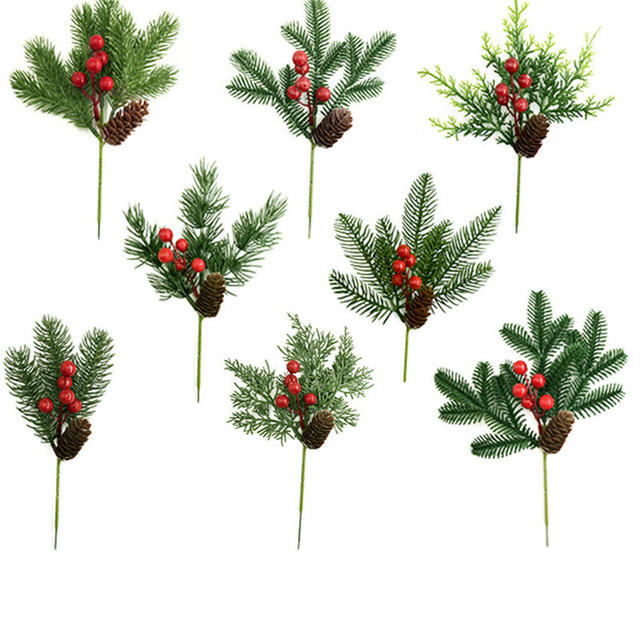Simulation Christmas Pine Picks Stems Artificial Pine Sticks Red